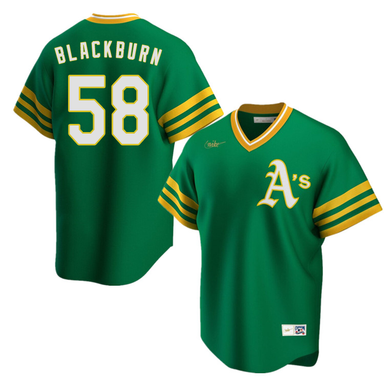 Nike Men #58 Paul Blackburn Oakland Athletics Cooperstown Baseball Jerseys Sale-Green